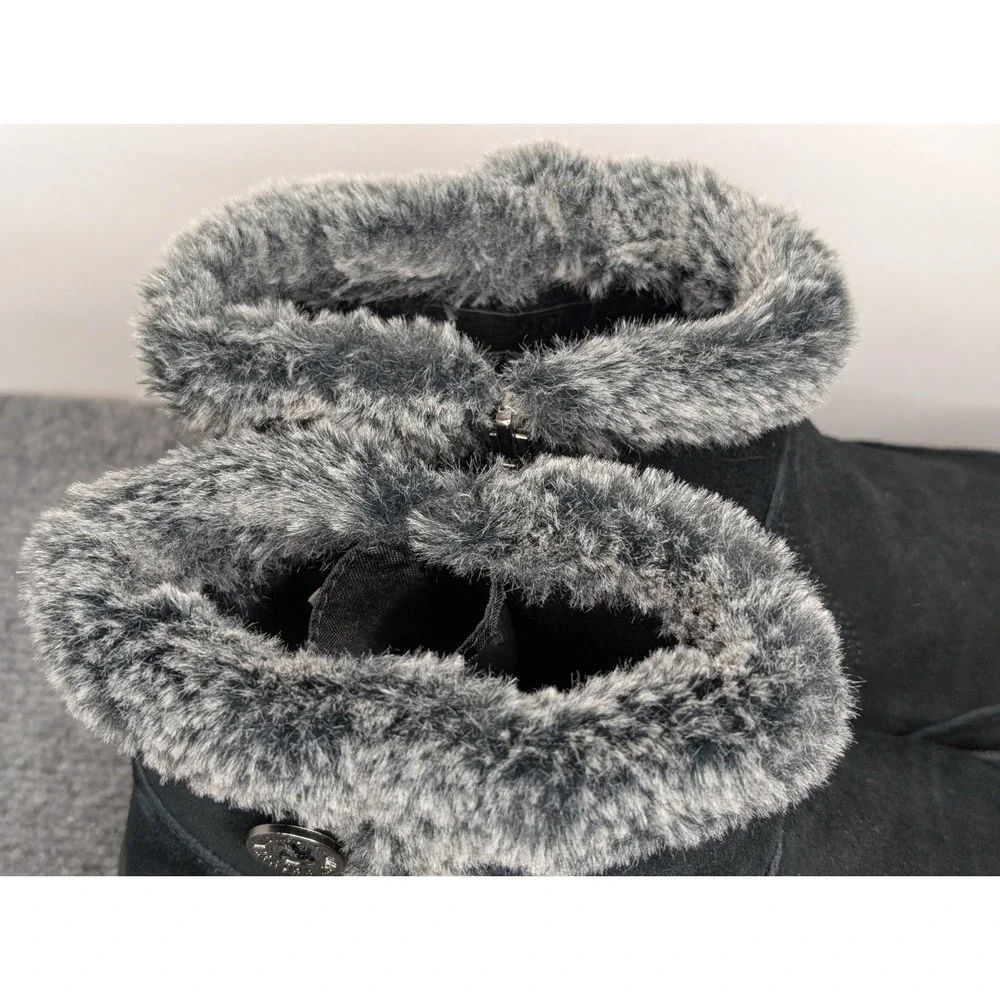 Khombu Iris Black Suede‎ Ankle Boots Womens 10M Faux Fur Lined Winter Zip